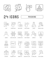 Sticker - Set of linear icons of Phishing