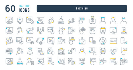 Wall Mural - set of linear icons of phishing