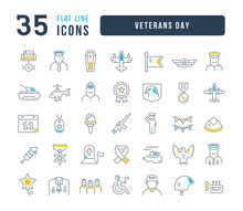 Set Of Linear Icons Of Veterans Day