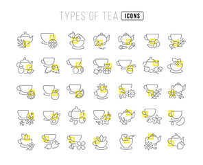 Poster - Set of linear icons of Types of Tea