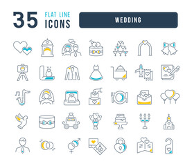 Wall Mural - set of linear icons of wedding