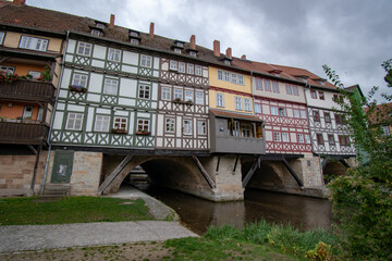 Sticker - Residential building on a bridge across the river in Erfurt Germany