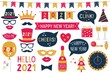 © lattesmile - New Year 2021 vector photo booth props - hats, eyeglasses, lips, mustaches