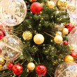 Christmas tree with new year decorations. New Year celebration. Selective soft focus. Background for postcards