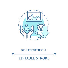 Poster - SIDS prevention concept icon. Breastfeeding pros. Sudden infant death prevention advices. Motherhood benefits idea thin line illustration. Vector isolated outline RGB color drawing. Editable stroke