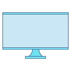 Modern computer display icon. TV screen on the stand. Colored vector icon isolated on white background. lcd screen logo. Blue tv on the stand. Clipart for web design, sticker, settings, mockup, bujo
