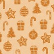 Gingerbread seamless pattern, stars, christmas trees, gifts