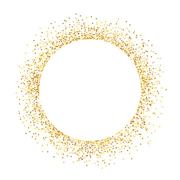 Fototapete - Glitter circle on white backdrop. Luxury frame with gold confetti. Shining round element. Golden dust texture for advertising. Glamour design for poster or banner. Vector illustration