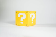 Metal Toy Blocks With A Question Mark Close