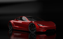 Red Sports Car On Black Background Front View