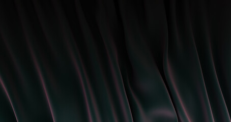3D render of black silk fabric background., texture background, Deep black satin
