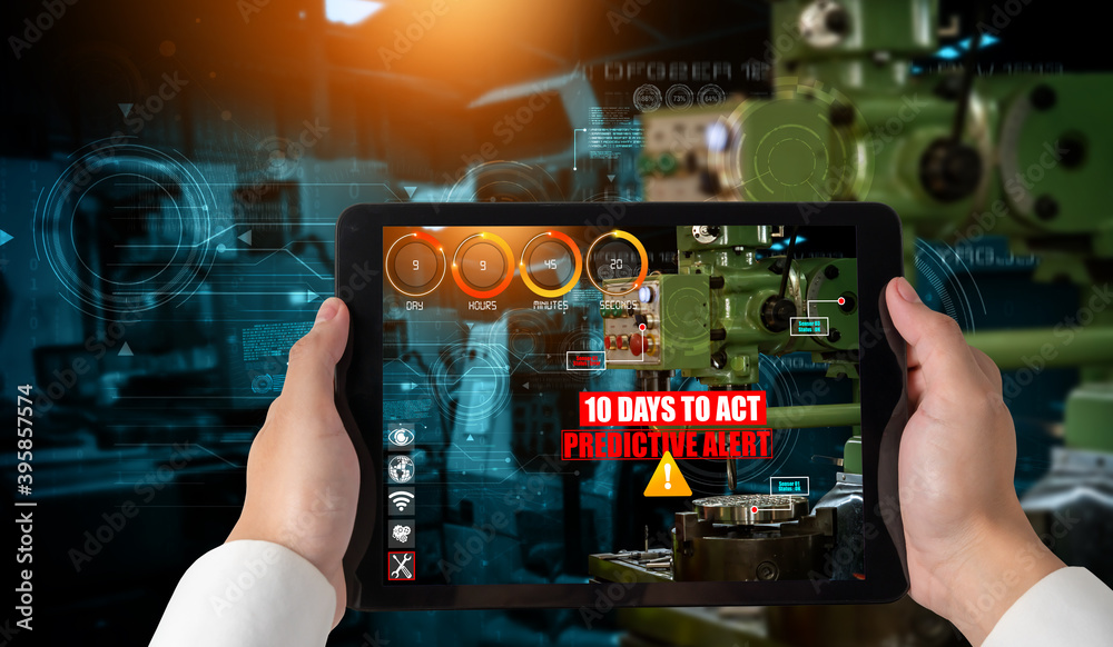 Engineer use augmented reality software in smart factory production ...