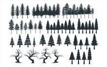 Assorted Pine Tree Vector Graphic Design Template Set For Sticker, Decoration, Cutting And Print File