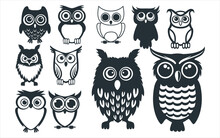 Assorted Cute Owl Bird Mascot Vector Graphic Design Template Set For Sticker, Decoration, Cutting And Print File