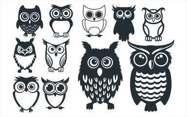assorted cute owl bird mascot vector graphic design template set for sticker, decoration, cutting an
