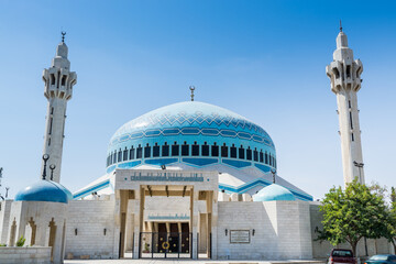 Wall Mural - Blue dome of King Abdullah I Mosque in Amman, Jordan, built in 1989 by late King Hussein in honor of his father