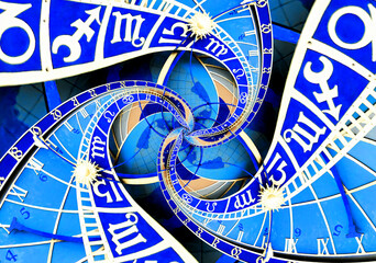 abstract ancient zodiac clock. abstract astronomical clock.