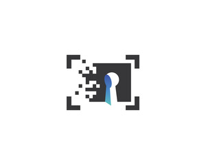 Poster - Pixel bar code logo vector. Creative tech key logo template