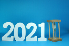 2021 And Sand Clock Countdown For New Year Party Blue Background - Happy New Year 2021 Countdown Concept - Blue  Pattern                                