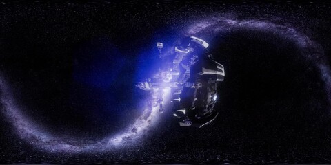 Wall Mural - vr 360 futuristic spaceship flying in space with mily way. ready for use in virtual reality