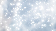 Blue Snowfall Bokeh Background, Abstract Snowflake Background On Blurred Abstract Blue