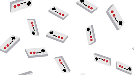 Poster - Abstract texture, seamless pattern from the dull isometric volumetric game joysticks, manipulators with buttons for computer video games and game consoles. The background. illustration