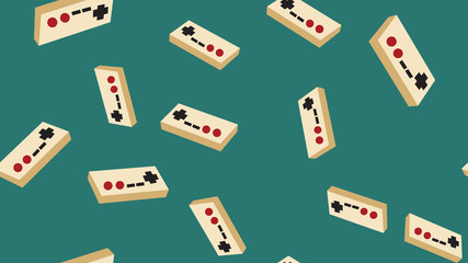 Poster - Abstract texture, seamless pattern from the dull isometric volumetric game joysticks, manipulators with buttons for computer video games and game consoles. The background. illustration