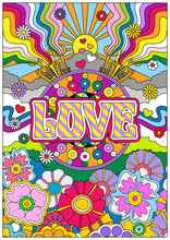 Hippie Art Style Illustration, Love And Peace Psychedelic Mosaic Poster