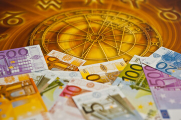 Wall Mural - horoscope with zodiac signs and money euro like astrology and money and astrology and wealth concept