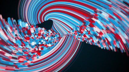 Poster - Twisted abstract element from multicolored lines and particles, computer generated. 3d rendering vortex backdrop