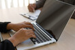 © crizzystudio - The head of the HR department is checking and Type on the keyboard About work history And career aspirations of job applicants Inside the job interview room, application submission ideas and job inter