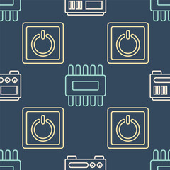 Set line Electrical measuring instruments, Electric light switch and Processor with microcircuits CPU on seamless pattern. Vector.