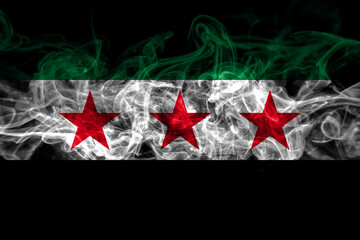 Syria, Syrian Arab Republic, three stars smoke flag isolated on black background