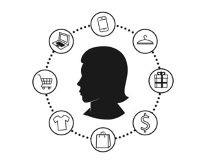 Fototapete - Online shopping concept. E-commerce concept. Vector drawing. Easily editable flat vector illustration with layers.