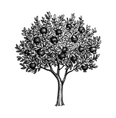 Wall Mural - Ink sketch of pomegranate tree.