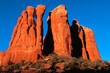 Cathedral Rock Spires Close-Up at Sunrise in Sedona Arizona USA.  The Early morning sun adds even more color to the red rocks.