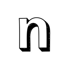 N letter hand-drawn symbol. Vector illustration of a small English letter n. Hand-drawn black and white Roman alphabet letter n typographic symbol. Can be used as a logo, icon