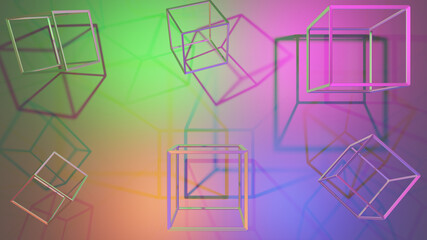 Poster - abstract background with wire frame cube against colorful background with copy space
