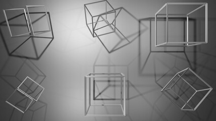 Poster - abstract background with wire frame cube against grey background with copy space
