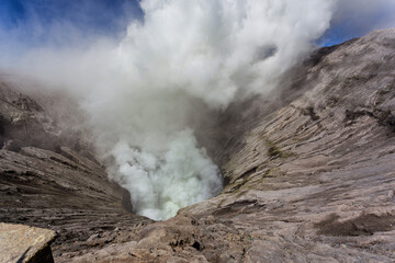 Kawah Bromo, Mount Bromo in Bromo Tengger Semeru National Park, is an active volcano and part of the Tengger massif, in East Java, Indonesia