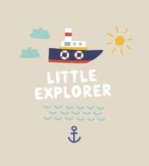 Wall Mural - Little explorer hand-drawn cute colorful print poster