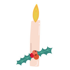 Wall Mural - merry christmas candle with holly berry cartoon icon