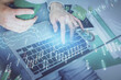 © peshkova - Double exposure of woman hands typing on computer and forex chart hologram drawing. Stock market invest concept.