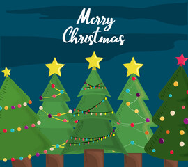 Poster - merry christmas trees greeting card decoration and celebration