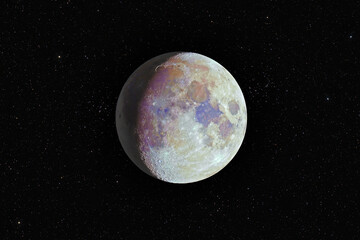 Wall Mural - color super moon surrounded by stars on black sky background hdr image