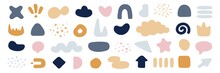Set Scribble Elements On Flat Style Isolated On White.set Primitive Elements Pastel Shades Isolated.Set Of Kid Abstract Shaps On Pastel Colors.Set Of Fluid Abstract Shapes In Trendy Minimal Design 