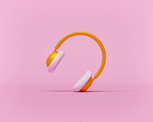 Poster - cartoon style minimal wireless headphone isolated on pastel pink background. Music concept. 3d rendering