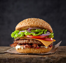 Fresh Tasty Burger,burger, Hamburger, Beef, Food, Lettuce, Table, Meat, Snack, Fast, Bun, Rustic, Homemade, Delicious, Grilled, Black, Fresh, Gourmet, Background, Tasty, Eating, Wooden, Sandwich, Rest