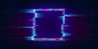 Glitch rectangle. Distorted glowing rectangle cyberpunk style. Futuristic geometry shape with TV interference effect. Design for promo music events, games, web, banners, backgrounds. Vector