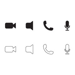 Canvas Print - Communication icon set. Phone icon vector. Videocamera, microphone, sound icon